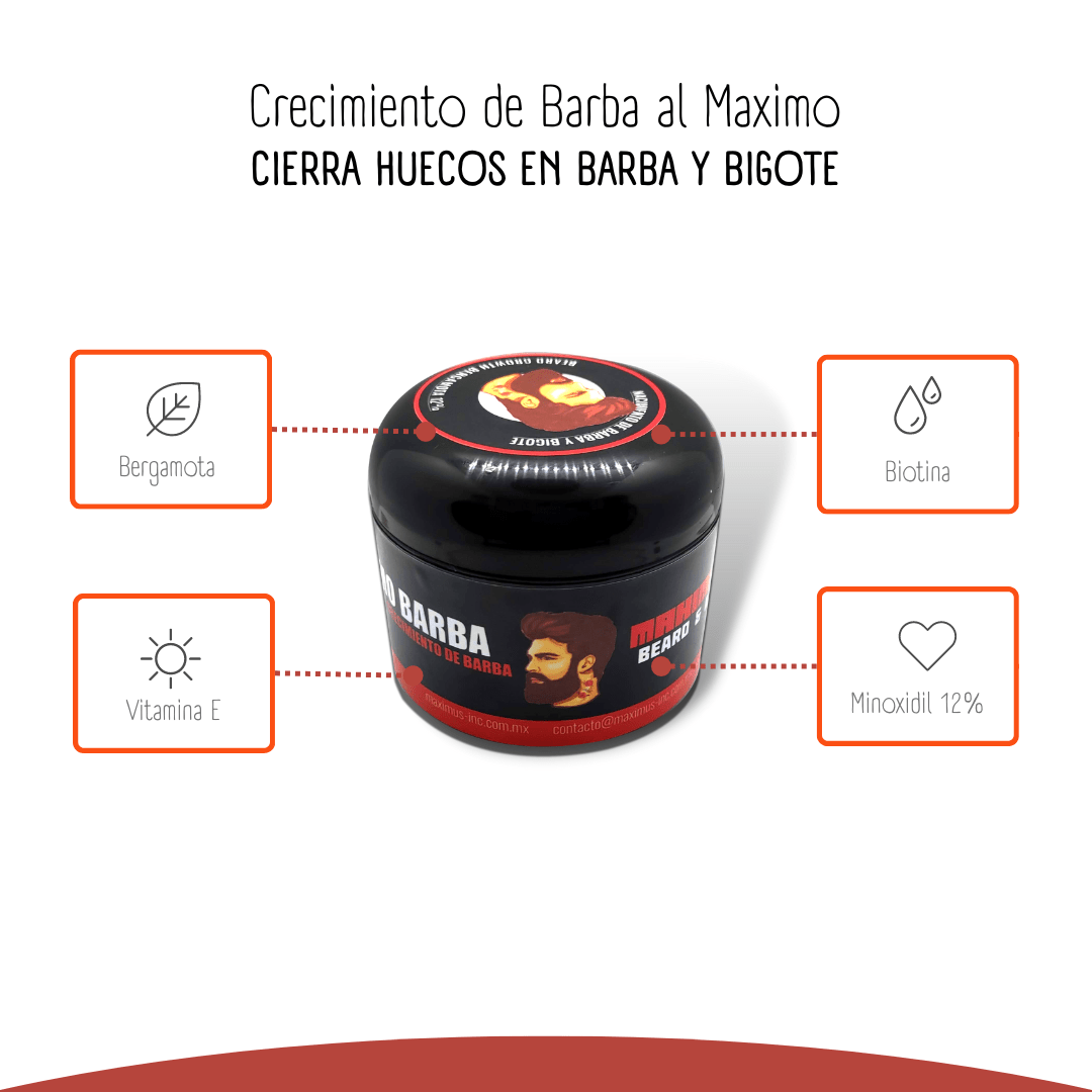 3 Bálsamos de minoxidil al 12% 4 oz - Crecimiento de Barba y Bigote Extra Fuerte - Cierra Huecos - Maximus Inc