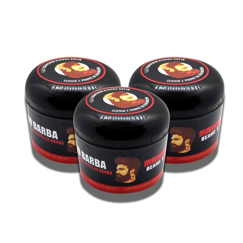 3 Bálsamos de minoxidil al 12% 4 oz - Crecimiento de Barba y Bigote Extra Fuerte - Cierra Huecos - Maximus Inc