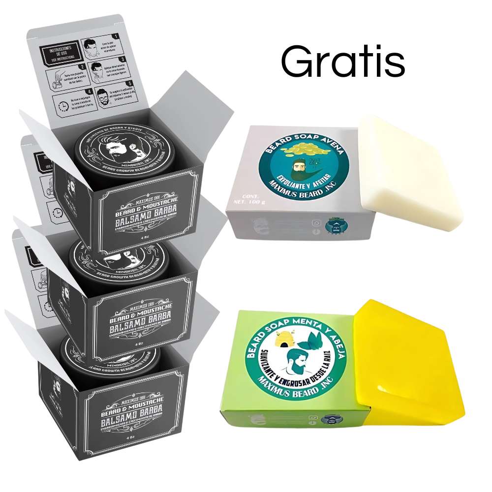 3 Bálsamos de minoxidil al 20% + GRATIS 1 Jabón Avena + 1 Jabón Menta - Maximus Inc