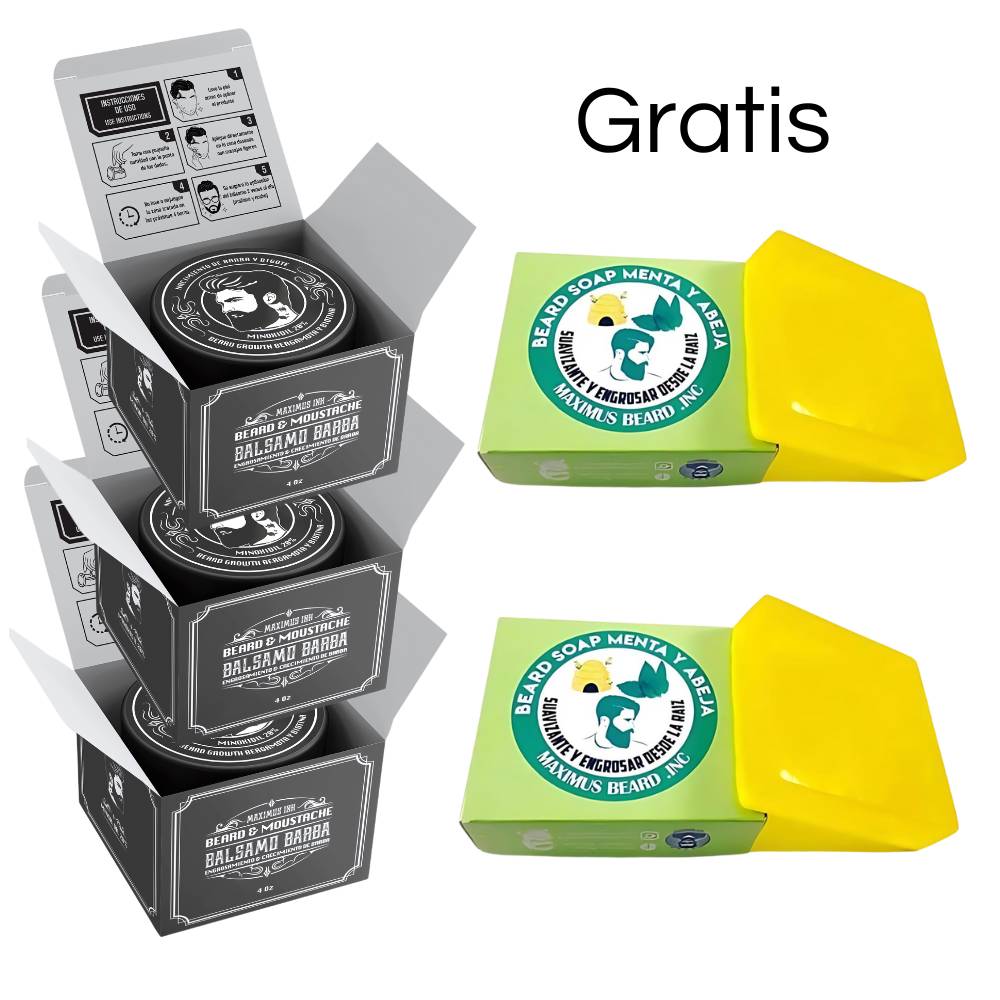 3 Bálsamos de minoxidil al 20% + GRATIS 2 Jabónes cubrir huecos Menta - Maximus Inc