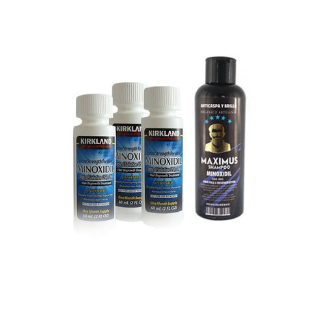 3 Minoxidil kirkland + shampoo maximus 500 ml