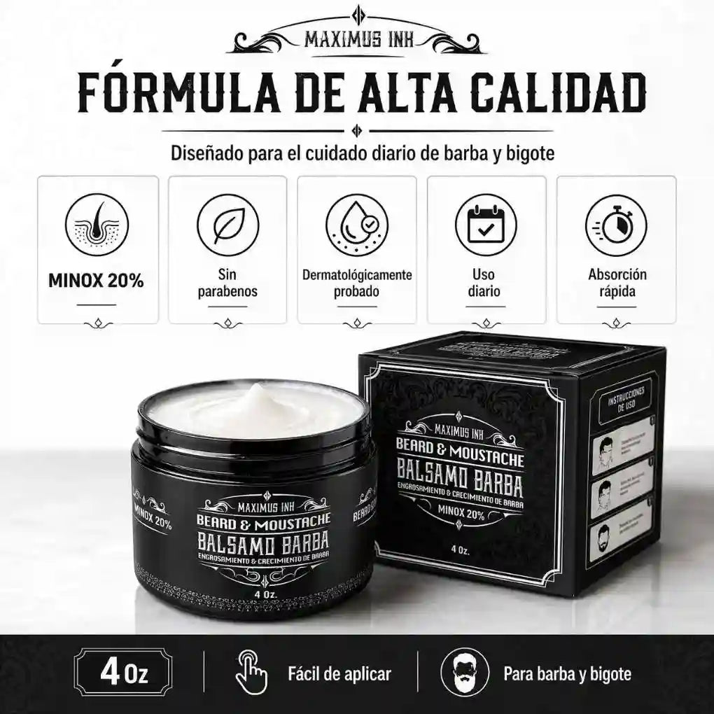 ULTRA FUERTE | Bálsamo para Crecimiento de Barba y Bigote Intensivo Minoxidil 20% | 120ml