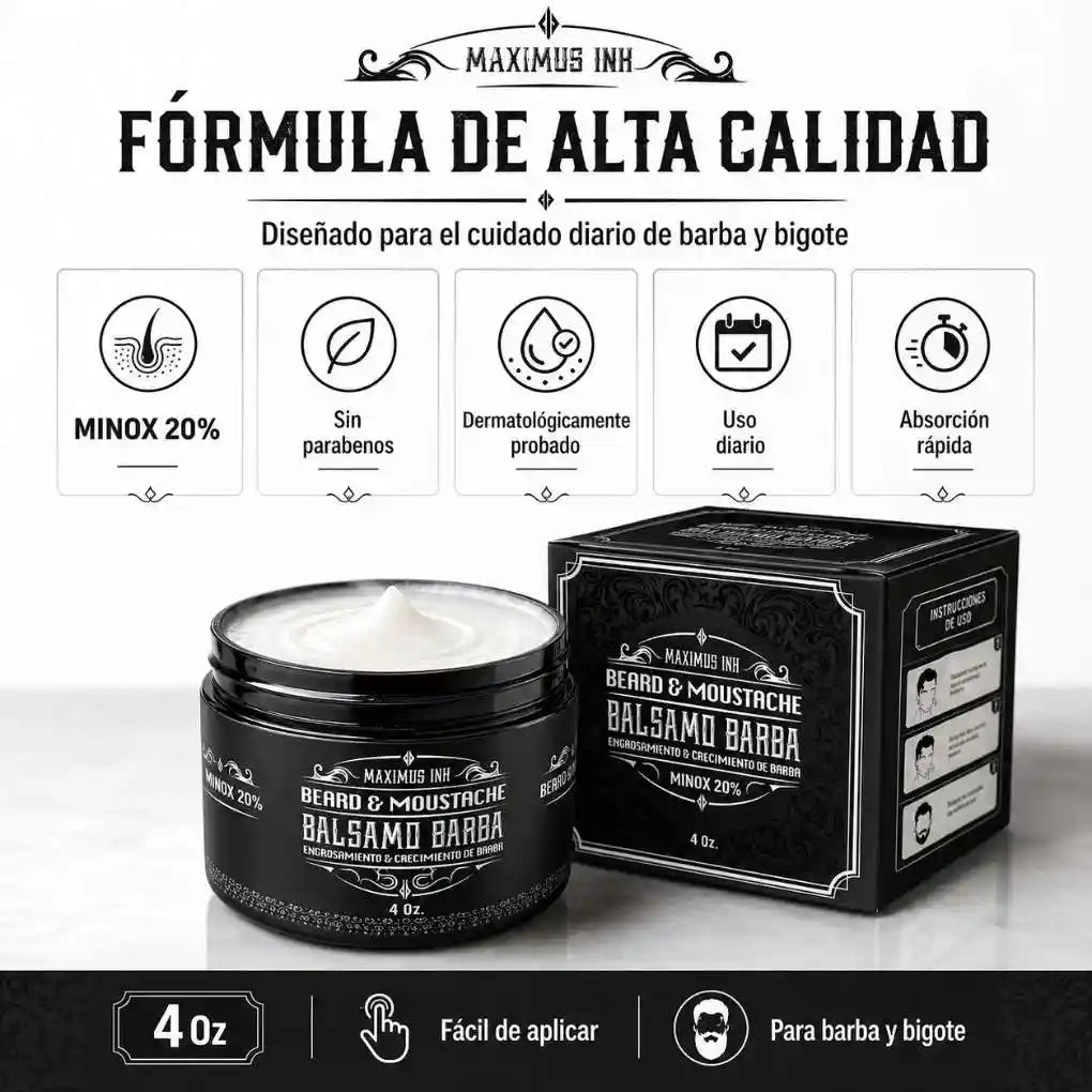 ULTRA FUERTE | Bálsamo para Crecimiento de Barba y Bigote Intensivo Minoxidil 20% | 120ml