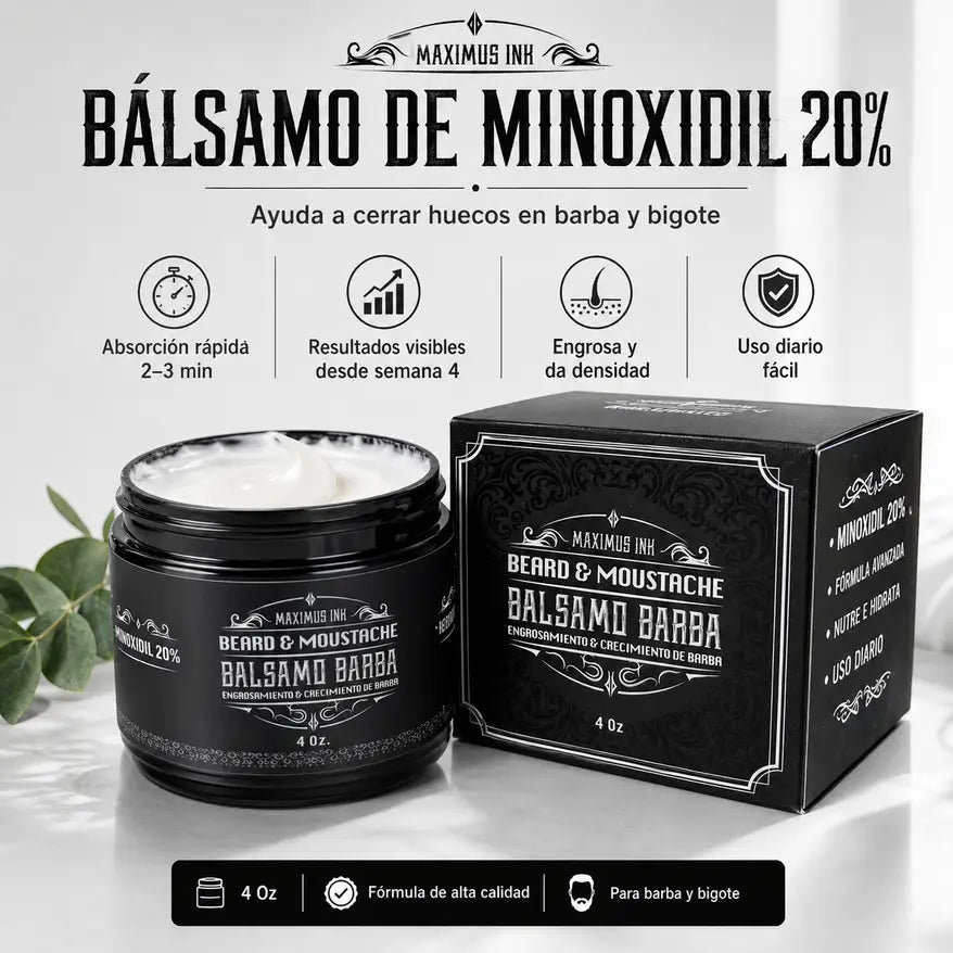 Bálsamo de Minoxidil 20% - Crecimiento Profesional para Barba y Bigote