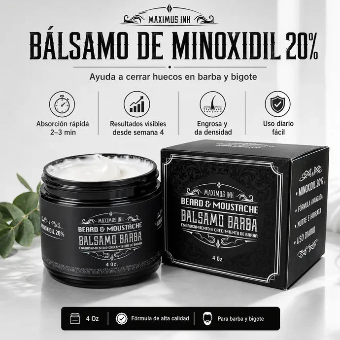 ULTRA FUERTE | Bálsamo para Crecimiento de Barba y Bigote Intensivo Minoxidil 20% | 120ml