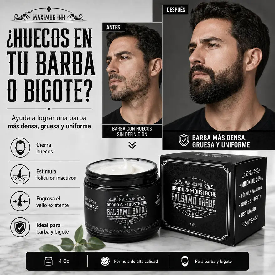 Bálsamo de Minoxidil 20% - Crecimiento Profesional para Barba y Bigote