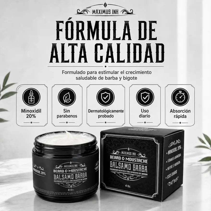 Bálsamo de Minoxidil 20% - Crecimiento Profesional para Barba y Bigote