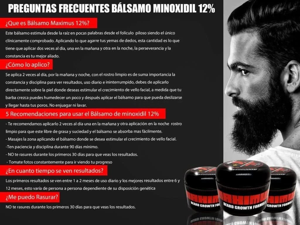 Bálsamo de minoxidil al 12% - 4 oz - crecimiento de barba y bigote extra fuerte - Maximus Inc