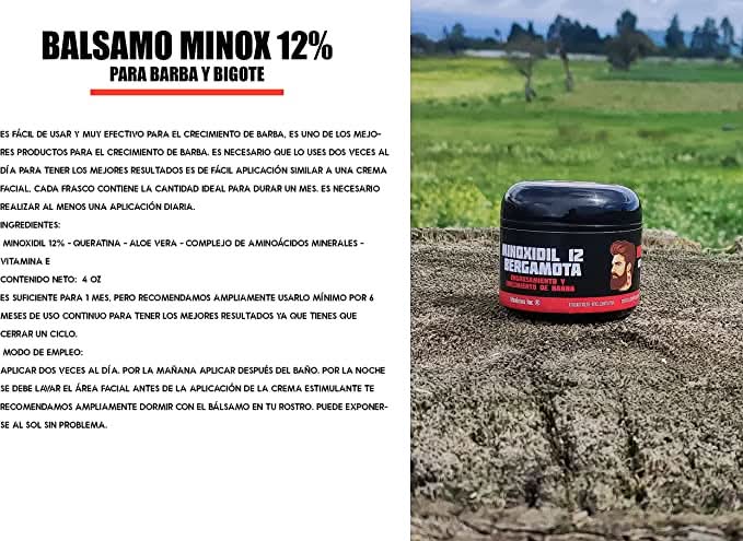 Bálsamo de minoxidil al 12% - 4 oz - crecimiento de barba y bigote extra fuerte - Maximus Inc