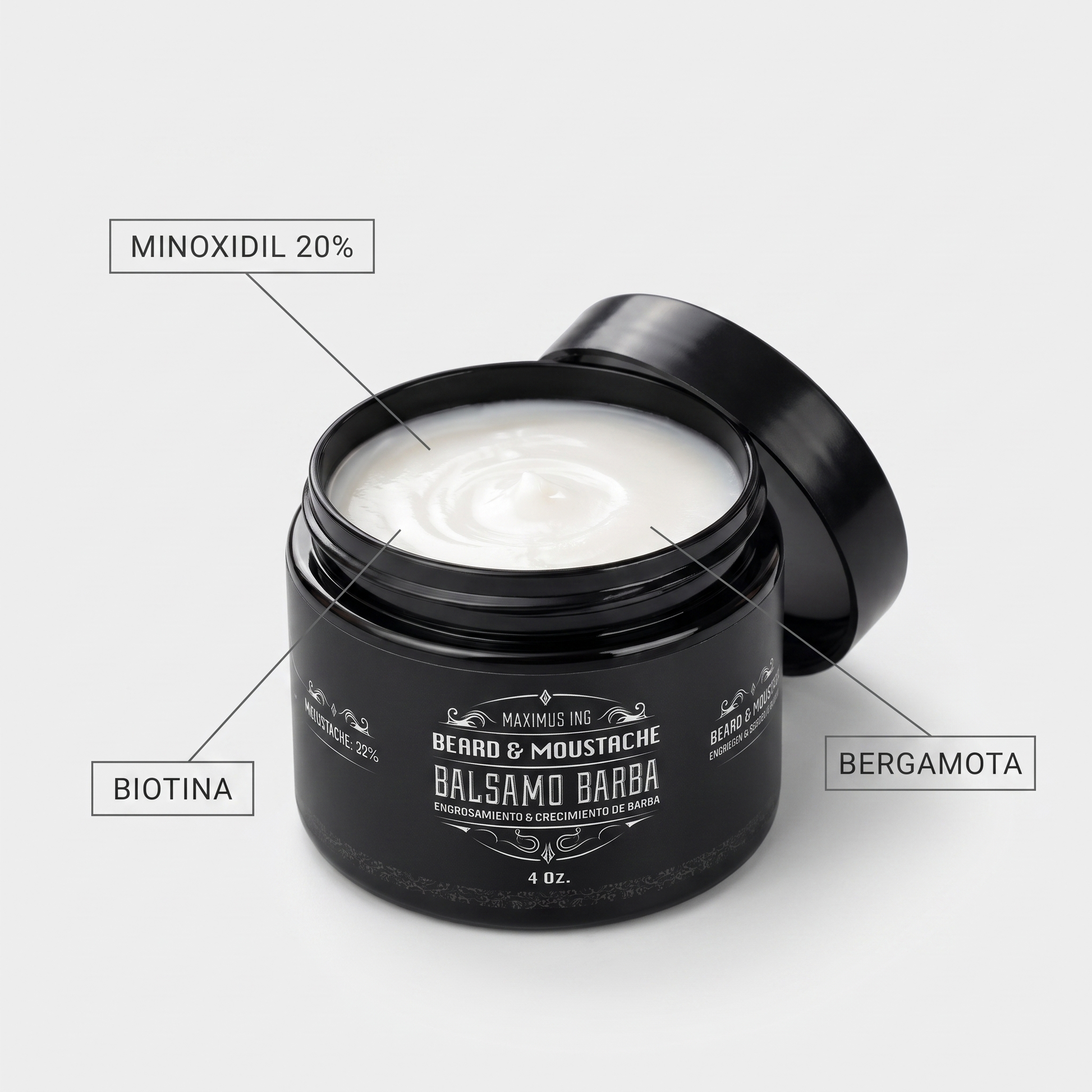 Ingredientes del Balsamo Maximus Minoxidil 20 por ciento biotina y bergamota