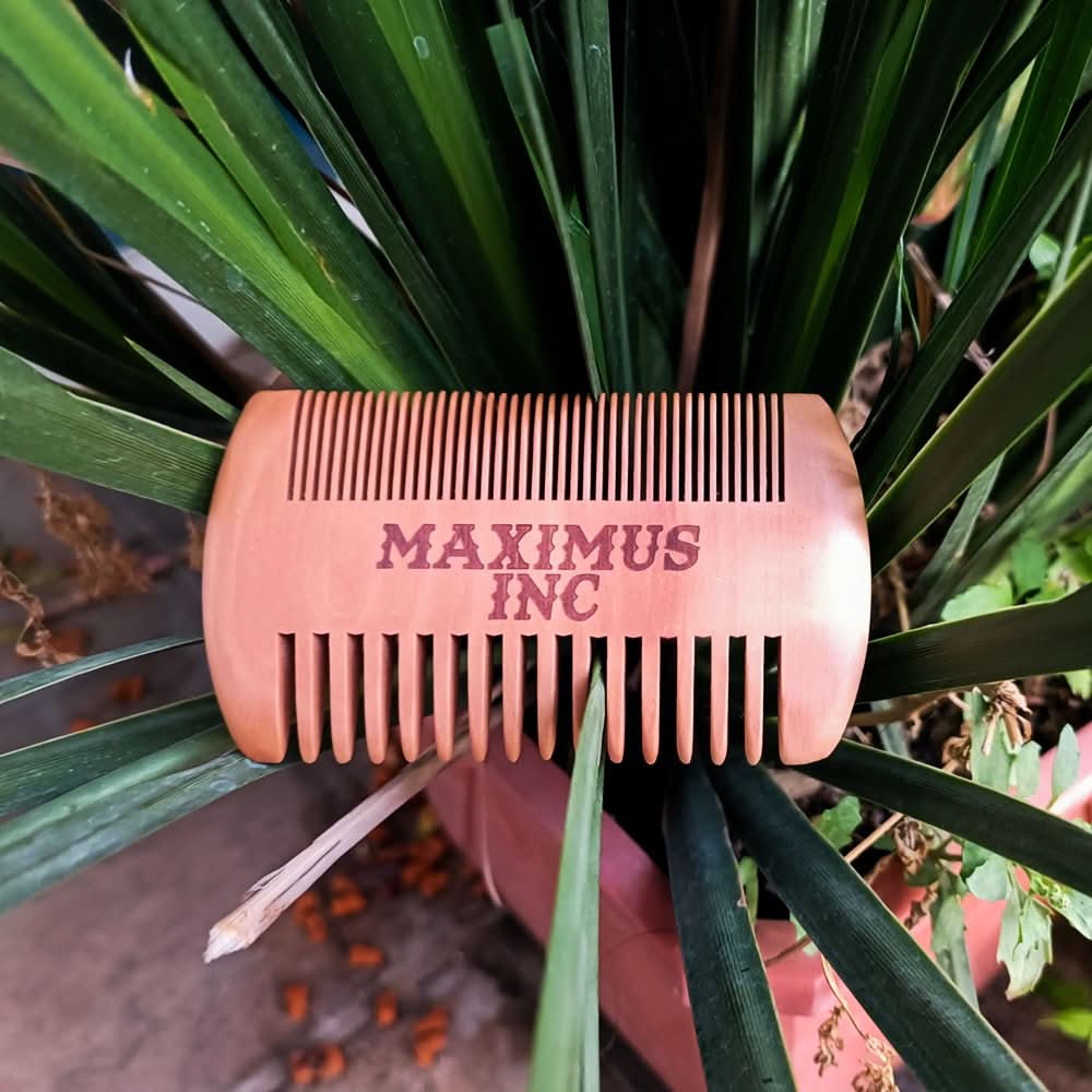 Peine De 100% Madera Para Barba O Cabello Ecologico Estuche de Piel - Maximus Inc