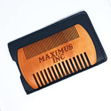 Peine De 100% Madera Para Barba O Cabello Ecologico Estuche de Piel - Maximus Inc